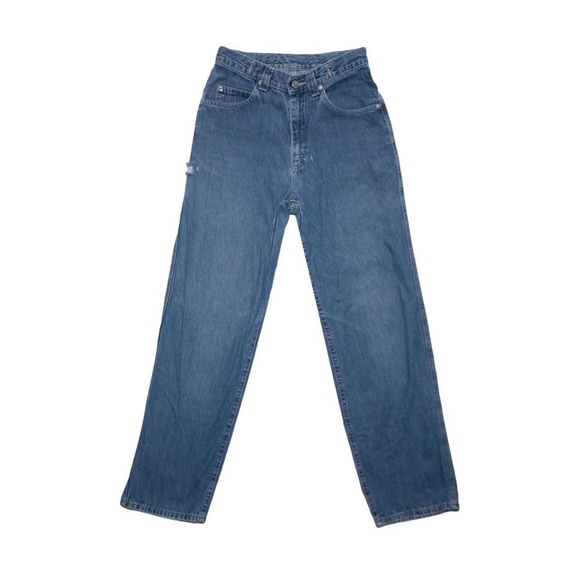 Vintage Lee Riveted Distressed Denim Carpenter Pants Buckle Back Medium Wash - Picture 1 of 4